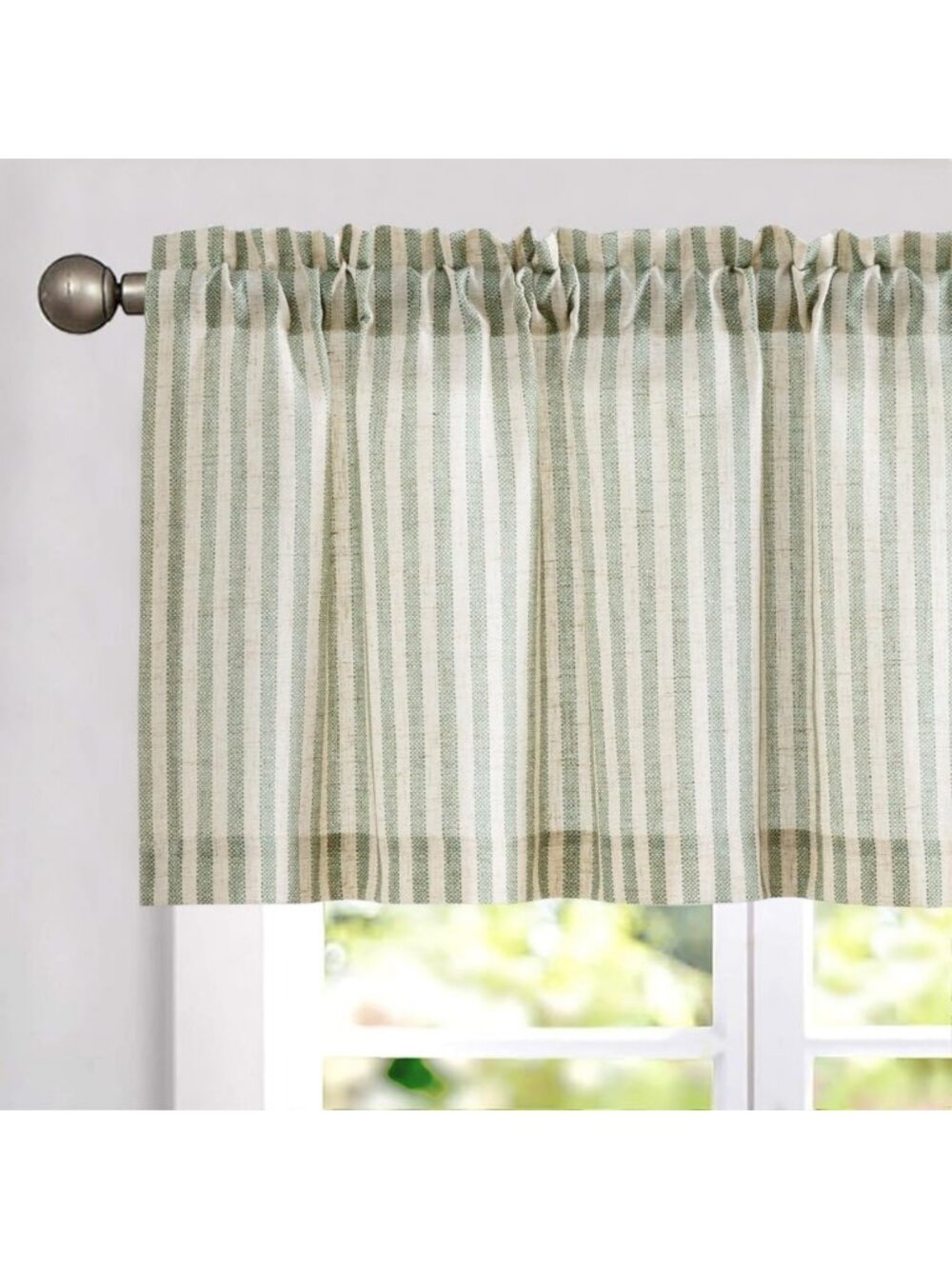 Sage Green Linen Boxter Stripe Window Valance, 16-Inch, 1 Panel for Home Decor